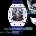 Swiss Replica Richard Mille RM011 Chronograph White Ceramic Blue Rubber Watch